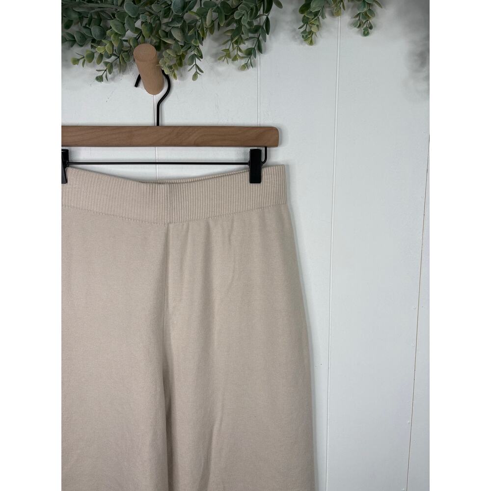 Sioni Cream Soft Knit Pull On Wide Leg Sweatpants Large Minimalist Loungewear - Picture 4 of 8